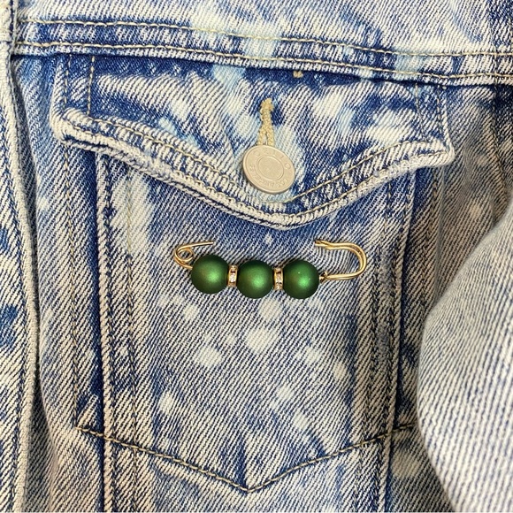 Handmade Jean Jacket Womens Small Denim Floral Mandala Blue Green Gold Upcycled - Picture 6 of 14